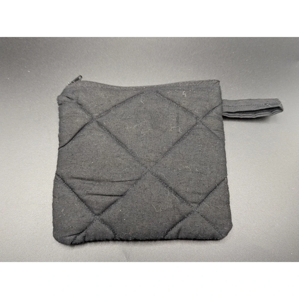 Guatemalan Quilted Cotton Parrot Coin Purse Black Floral Embroidered Zip Clutch